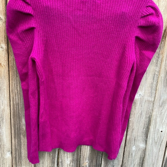 Cashmere Puff Sleeve Fuchsia Sweater - Picture 6 of 9